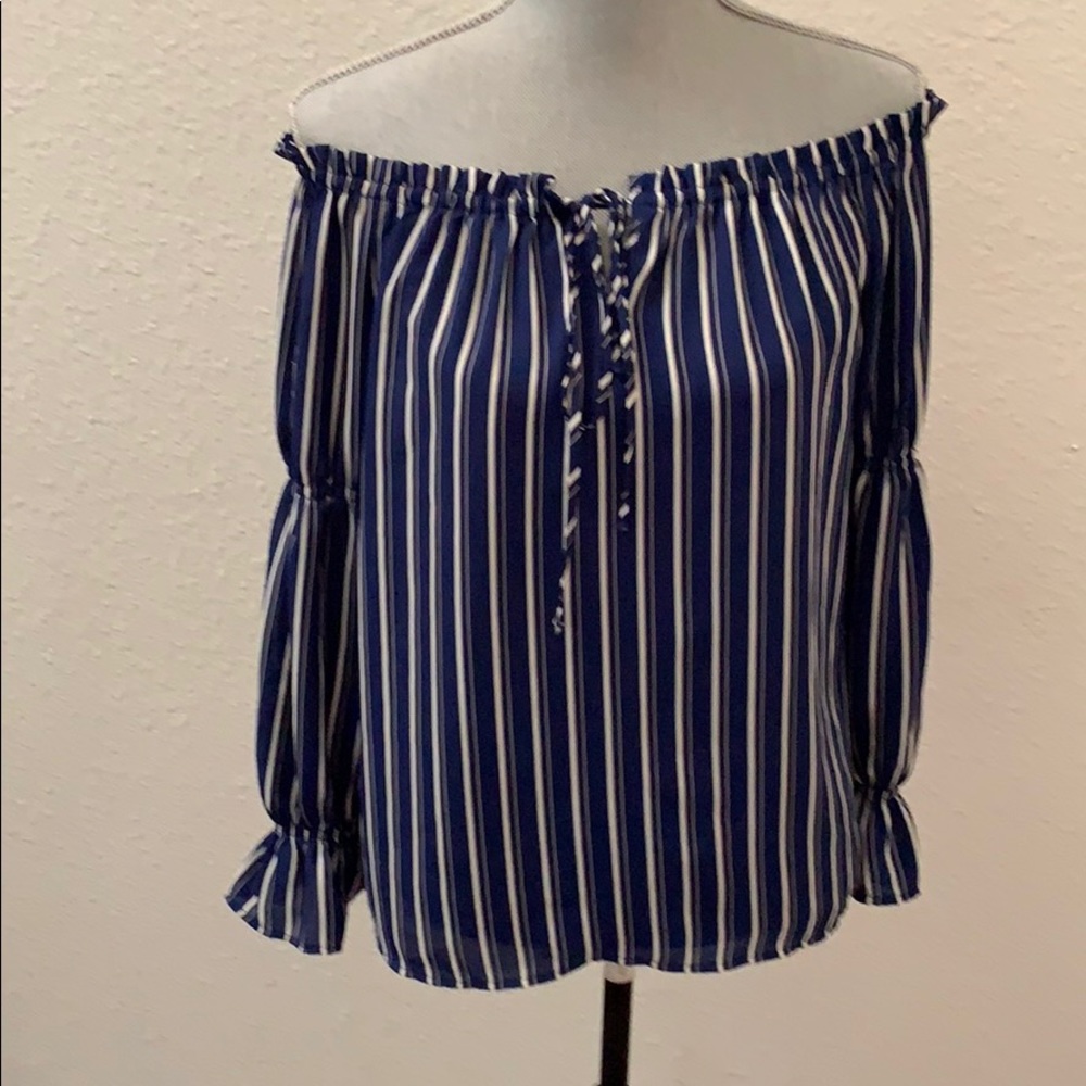 Joie blue white stripe top blouse Medium New NWT Off Shoulder GORGEOUS RARE HTF